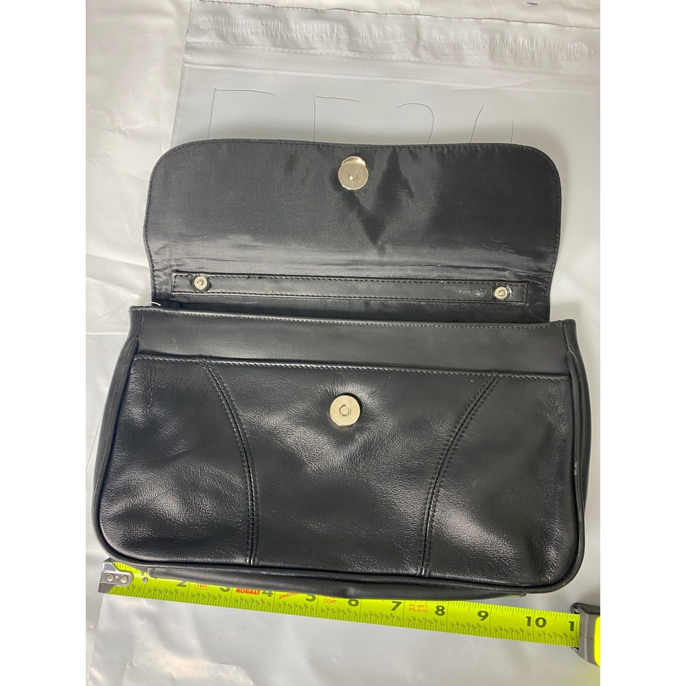 Cabin Creek Black Leather Clutch Bag Magnetic Snap Flap Minimalist Vintage - Picture 4 of 6